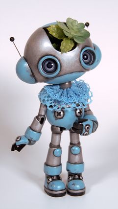 Oddnomalies Bucket robot bjd blue ooak art doll 