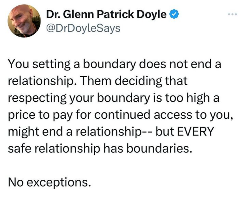 Screengrab of a twitter post by Dr Glenn Patrick Doyle about boundaries