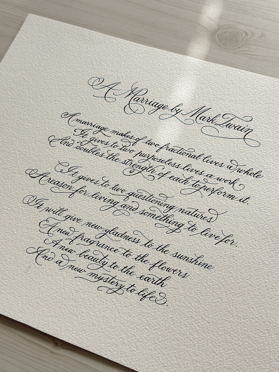 custom calligraphy poem handwritten by atlanta calligrapher for wedding anniervary gift