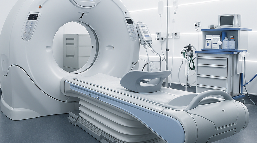 ماسح ضوئي مقطعي محوسب حديث في غرفة الفحص