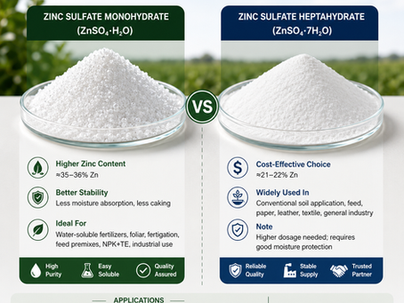 Zinc Sulfate Monohydrate vs. Zinc Sulfate Heptahydrate - Key Differences, Applications and Product Selection Guide