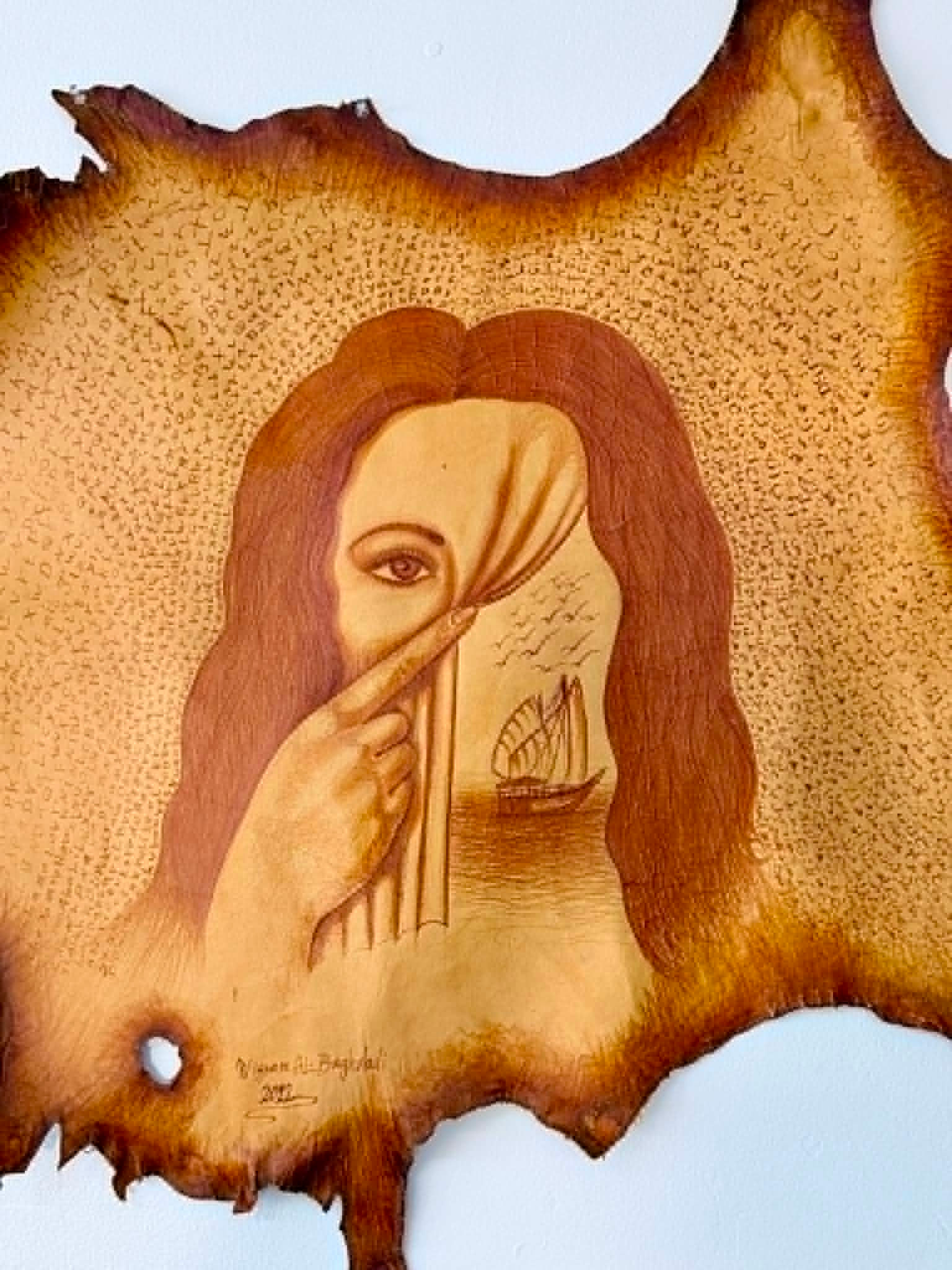 Behind the Curtain – Leather Burning Artwork