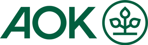 AOK Logo in green on a black background. AOK Logo.