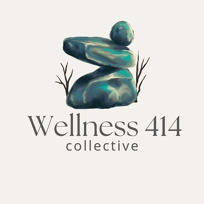 Wellness414 logo, our name with 3 stacked balancing stones