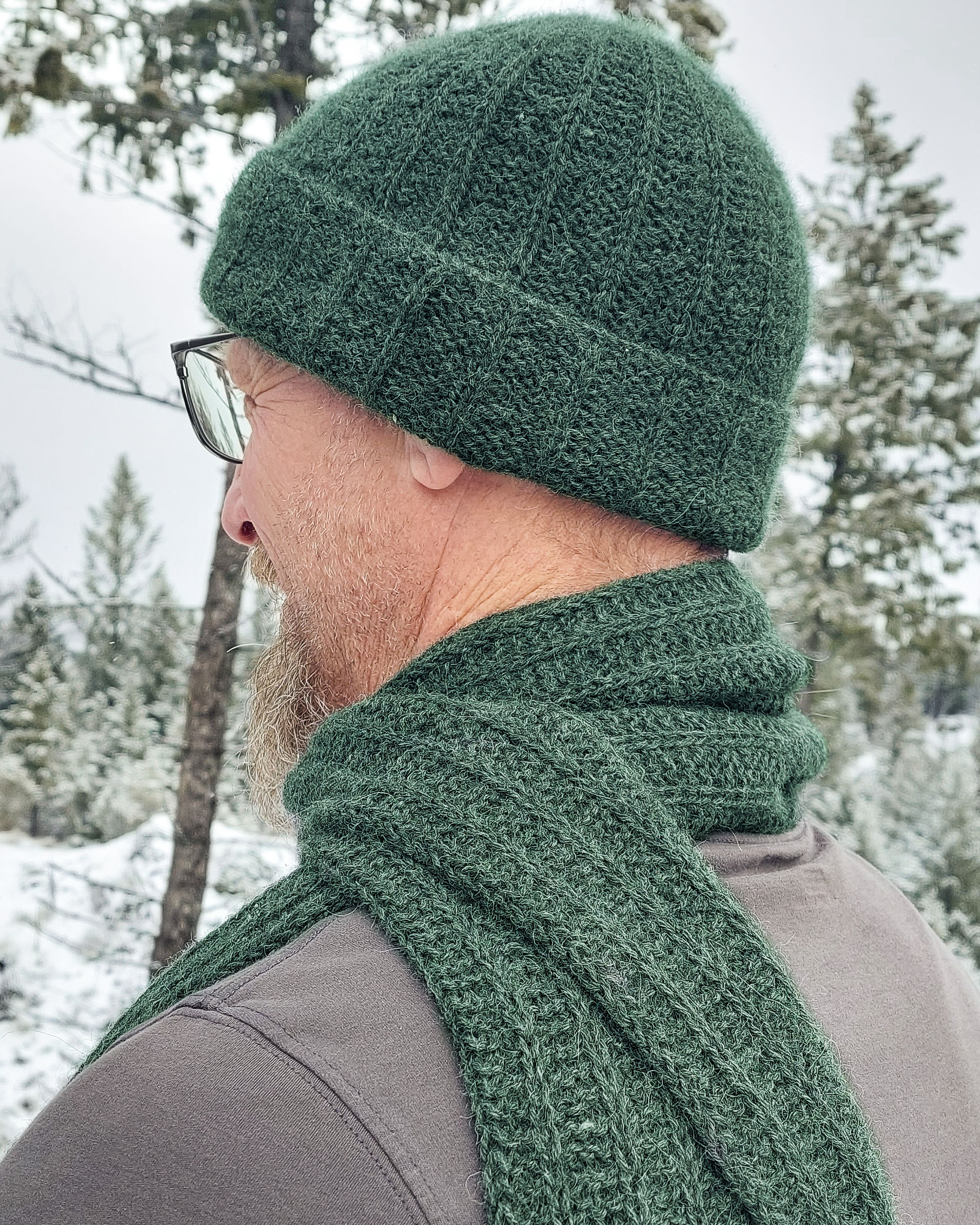 man wearing a knitted hat and scarf