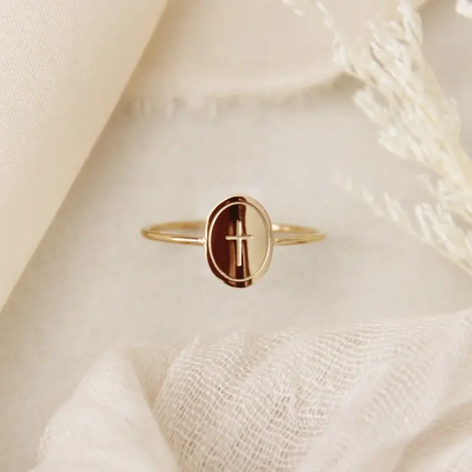 Thumbnail: Oval Engraved Cross Ring