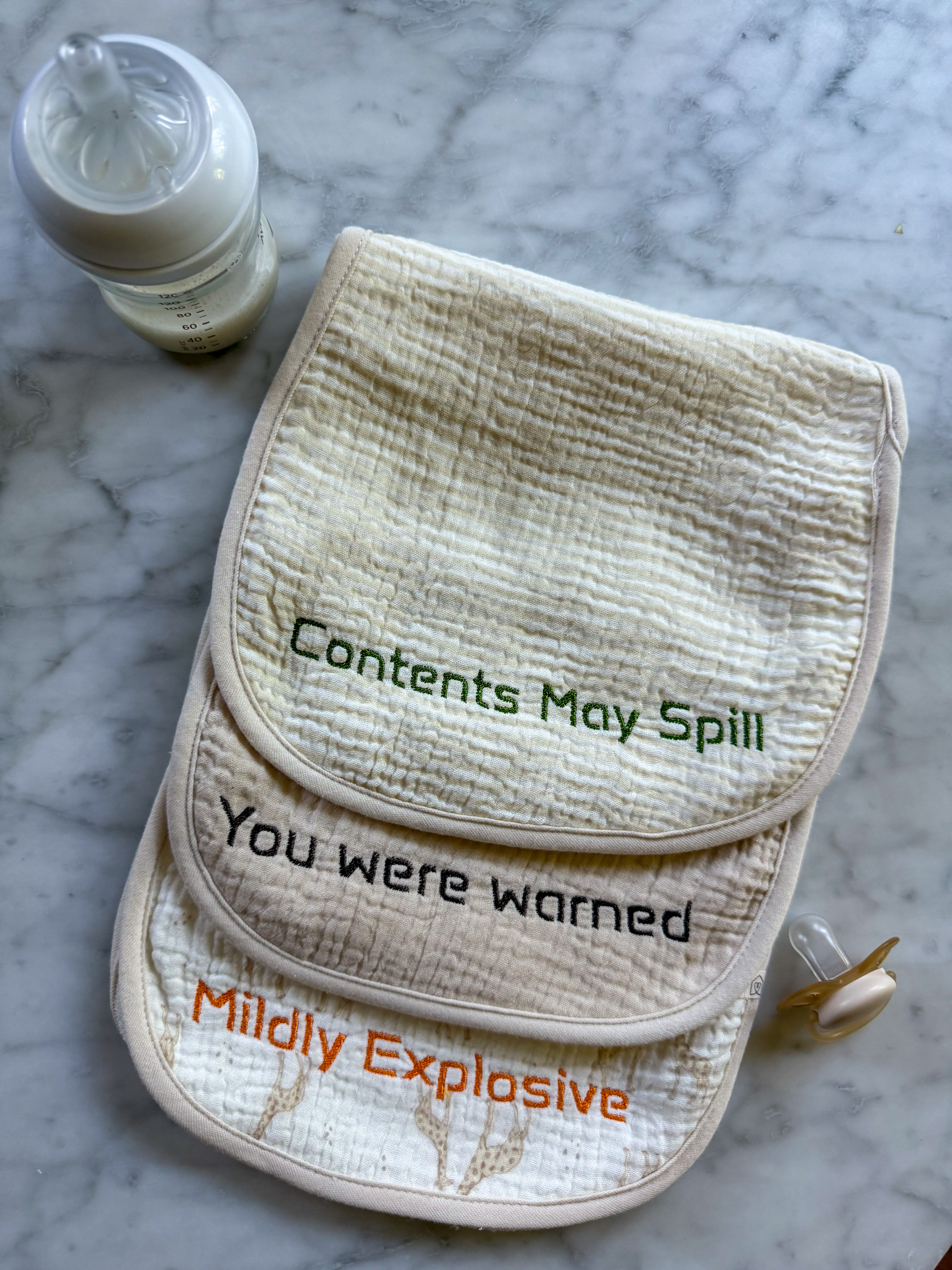 The Hazard Warning Set — Embroidered Cotton Muslin Burp Cloth 3-Pack