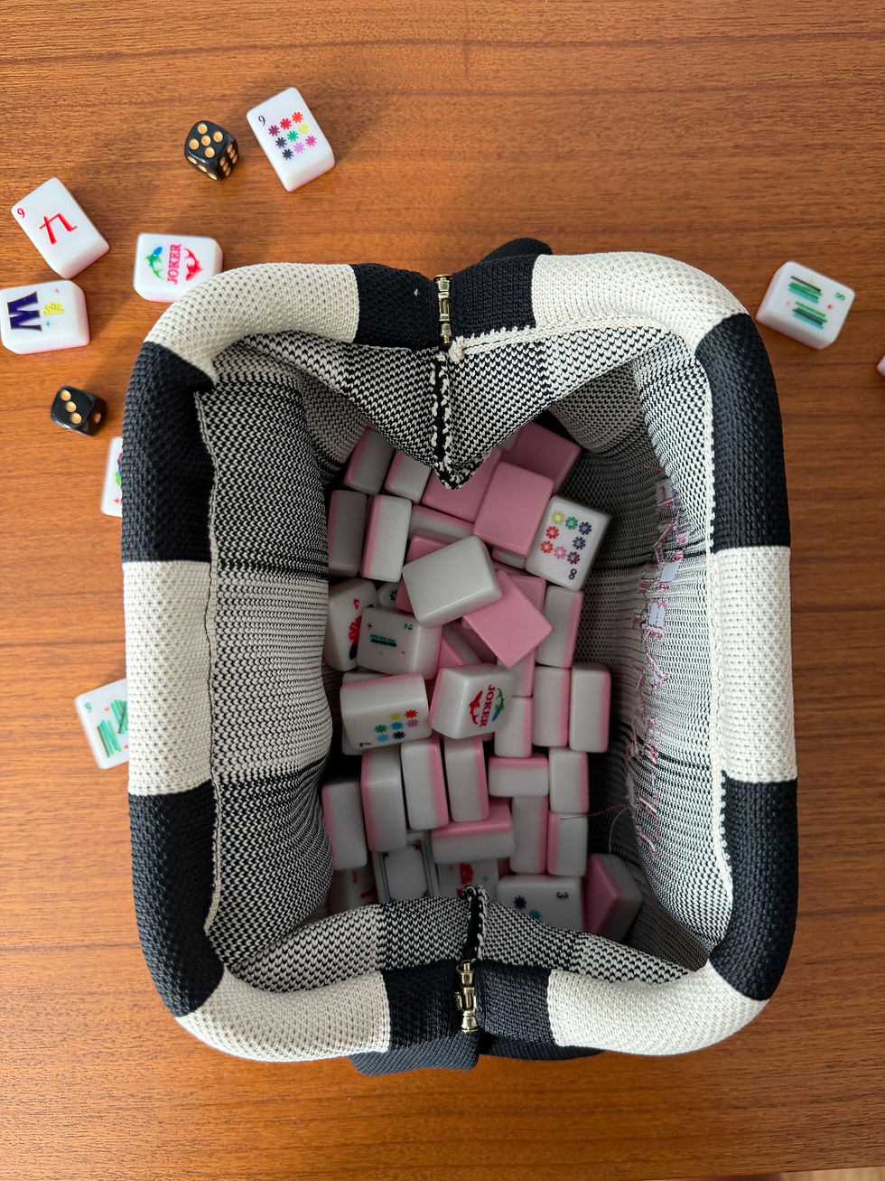 Thumbnail: It’s About Bam Time — Embroidered Mahjong Tile Bag | Black & Cream Stripe