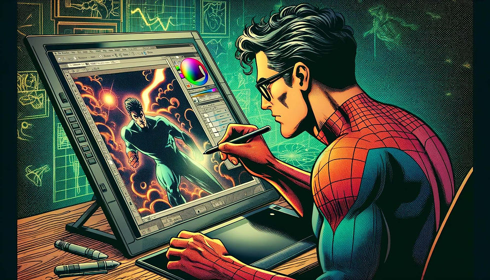 Digital artist applying sfumato technique on graphic tablet
