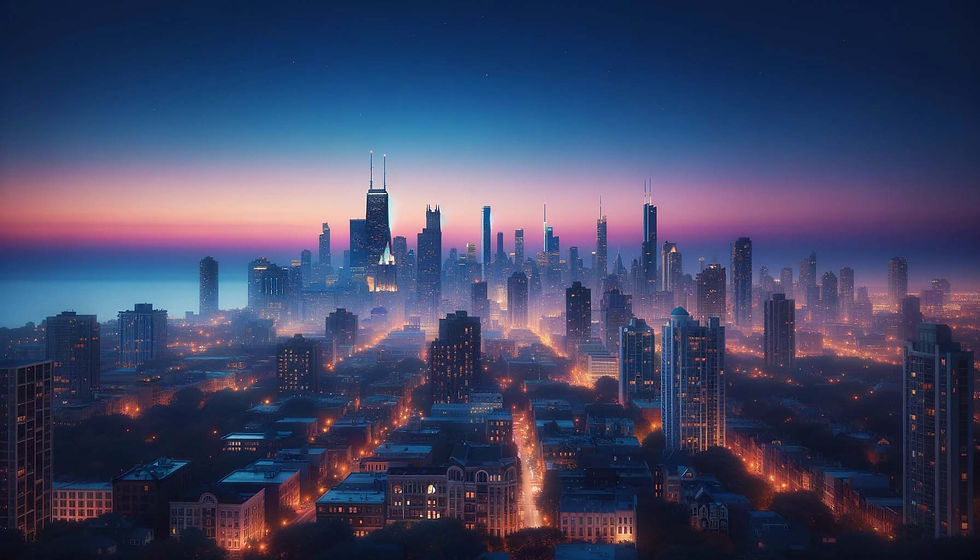 Twilight Cityscape Print Showcasing Serene Urban Beauty