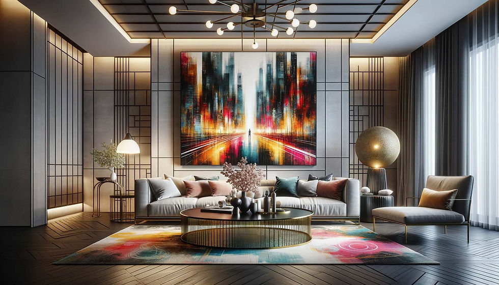 Modern Living Room Enhanced by Striking Urban Art Print