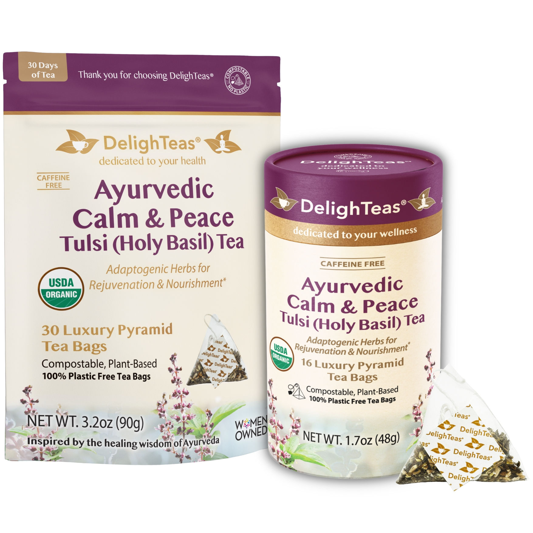 Ayurvedic Calm & Peace Tulsi - Compostable Pyramid Tea Bags