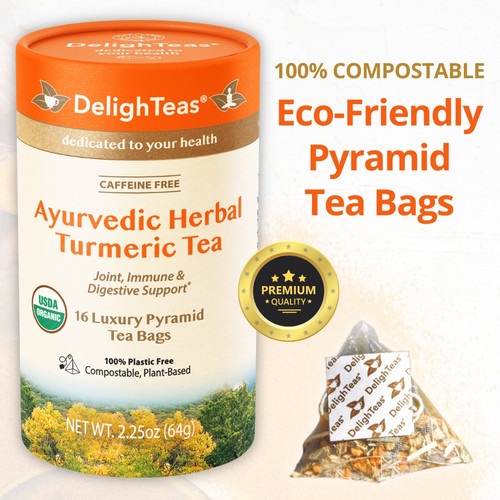 Ayurvedic Herbal Turmeric Pyramid Tea Bags DelighTeas