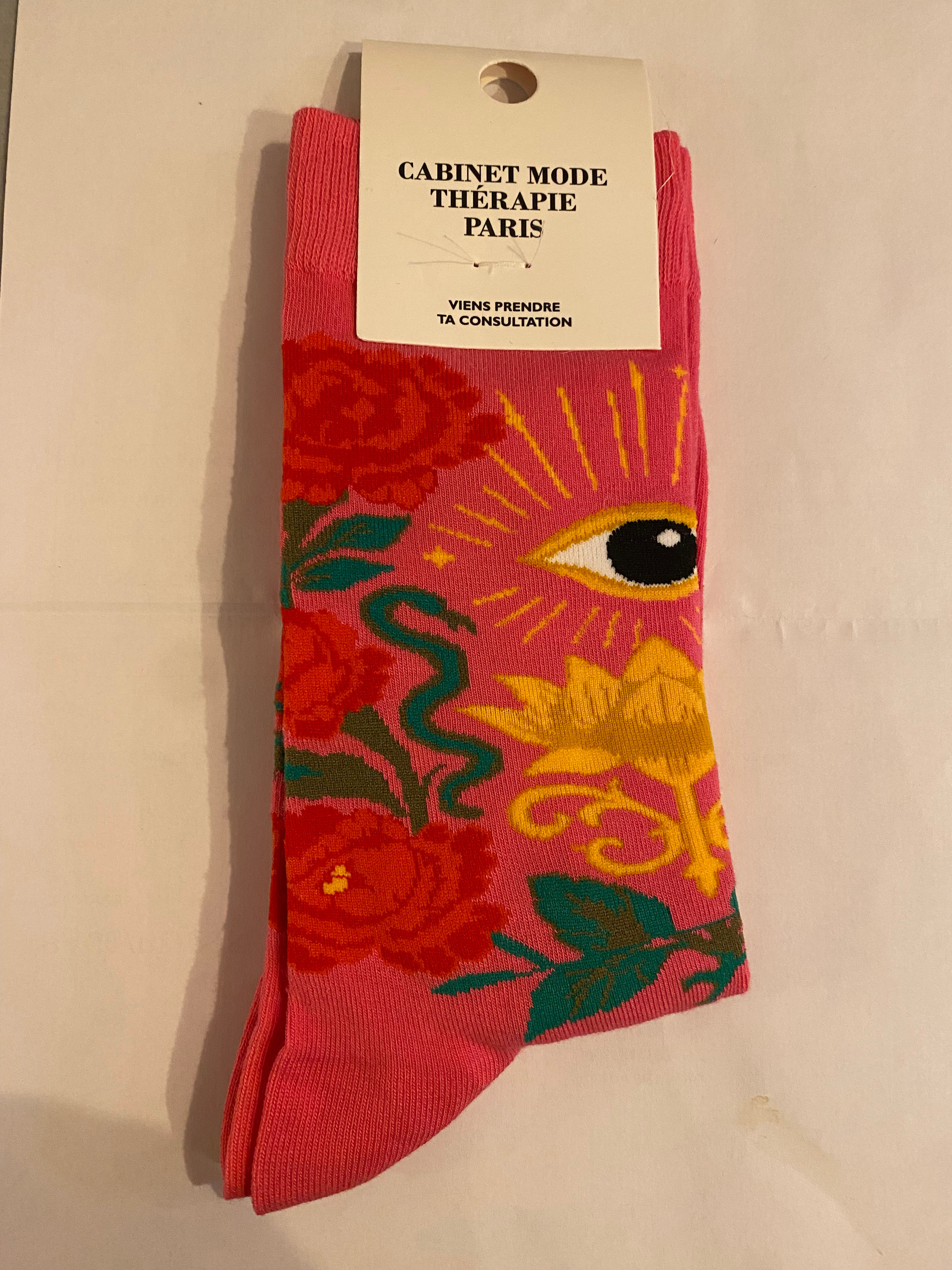 Chaussettes fleurs rose 