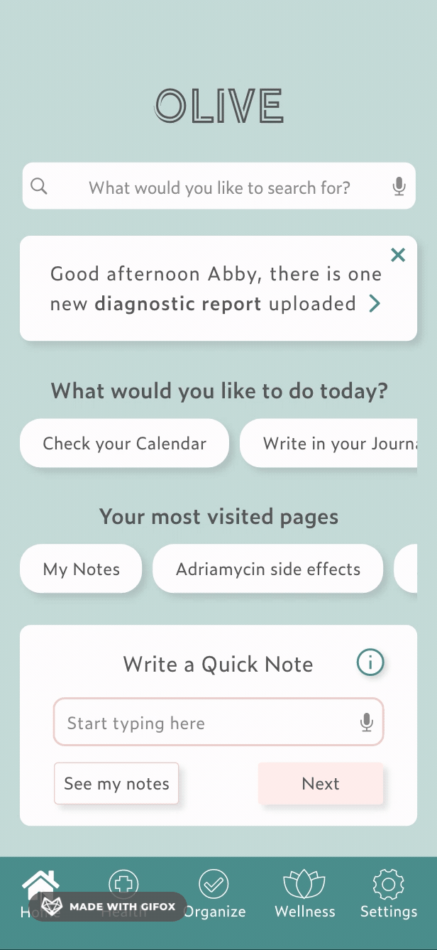Prototype showing Abby's user flow of using the Smart Search