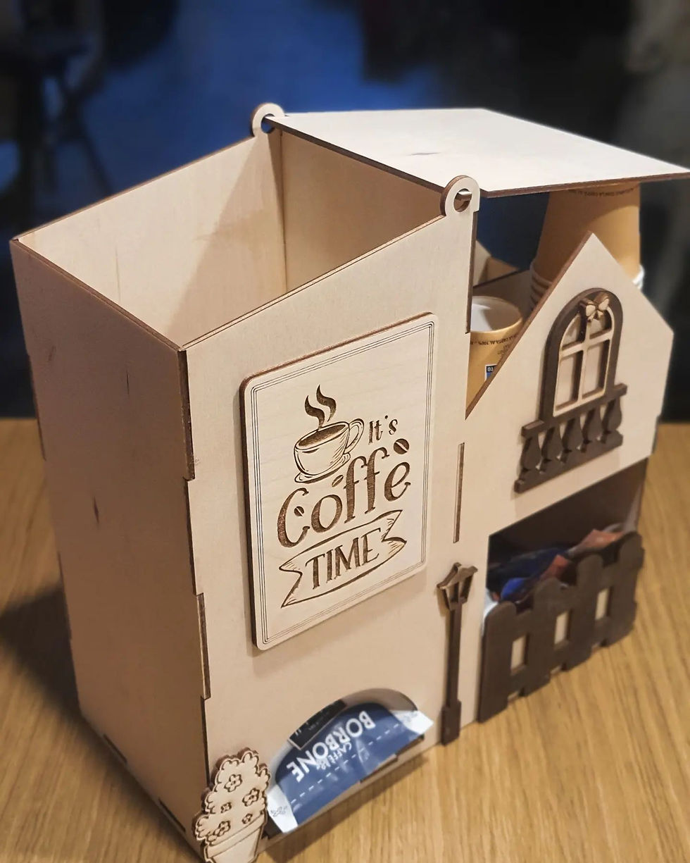 Miniatura: Organizzatore caffè in legno, 'My Coffee Time', dettagli casa