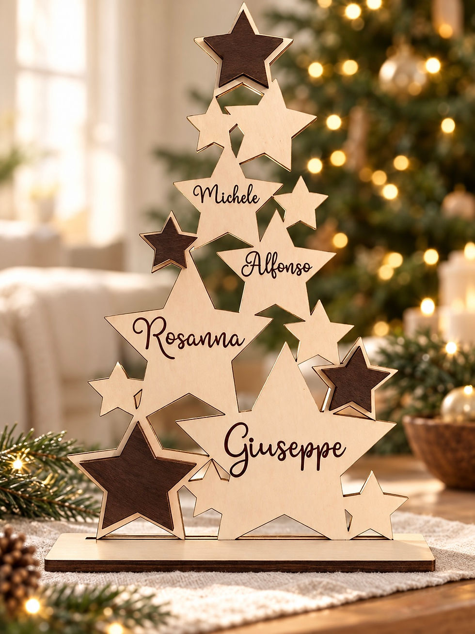 Albero di Natale personalizzato con nomi in legno