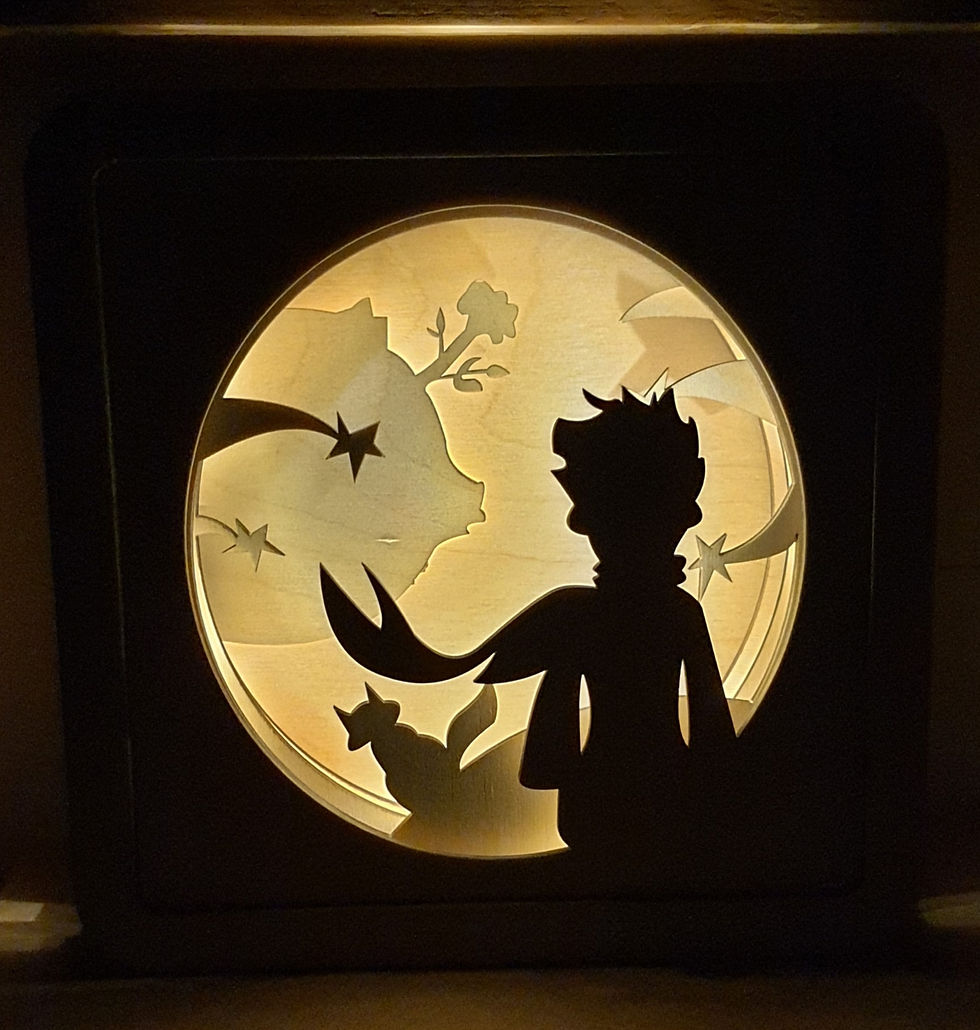 Miniatura: Silhouette del Piccolo Principe, volpe, stella, luce