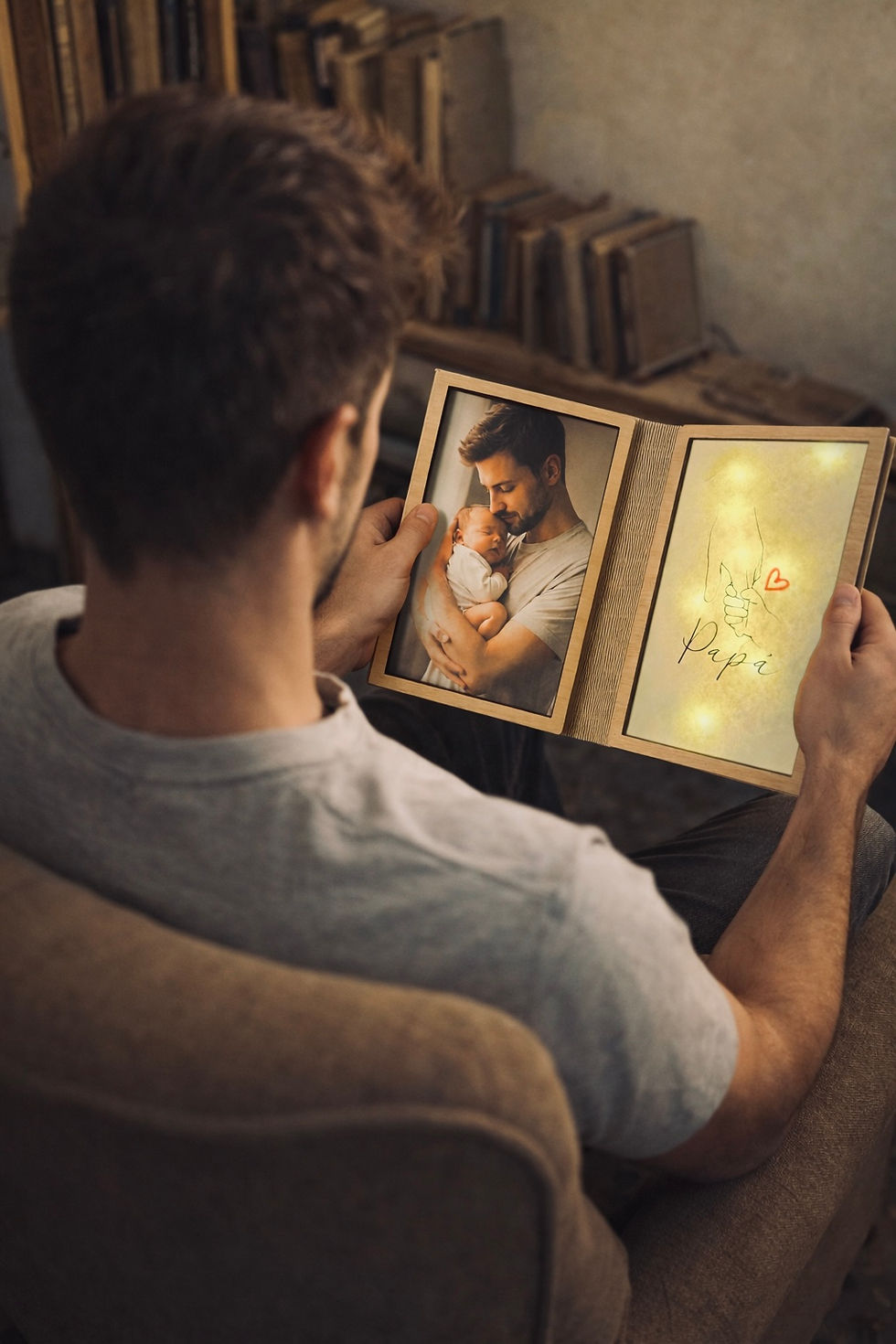 Miniatura: Libro portafoto lampada Festa del Papà in legno con luce LED