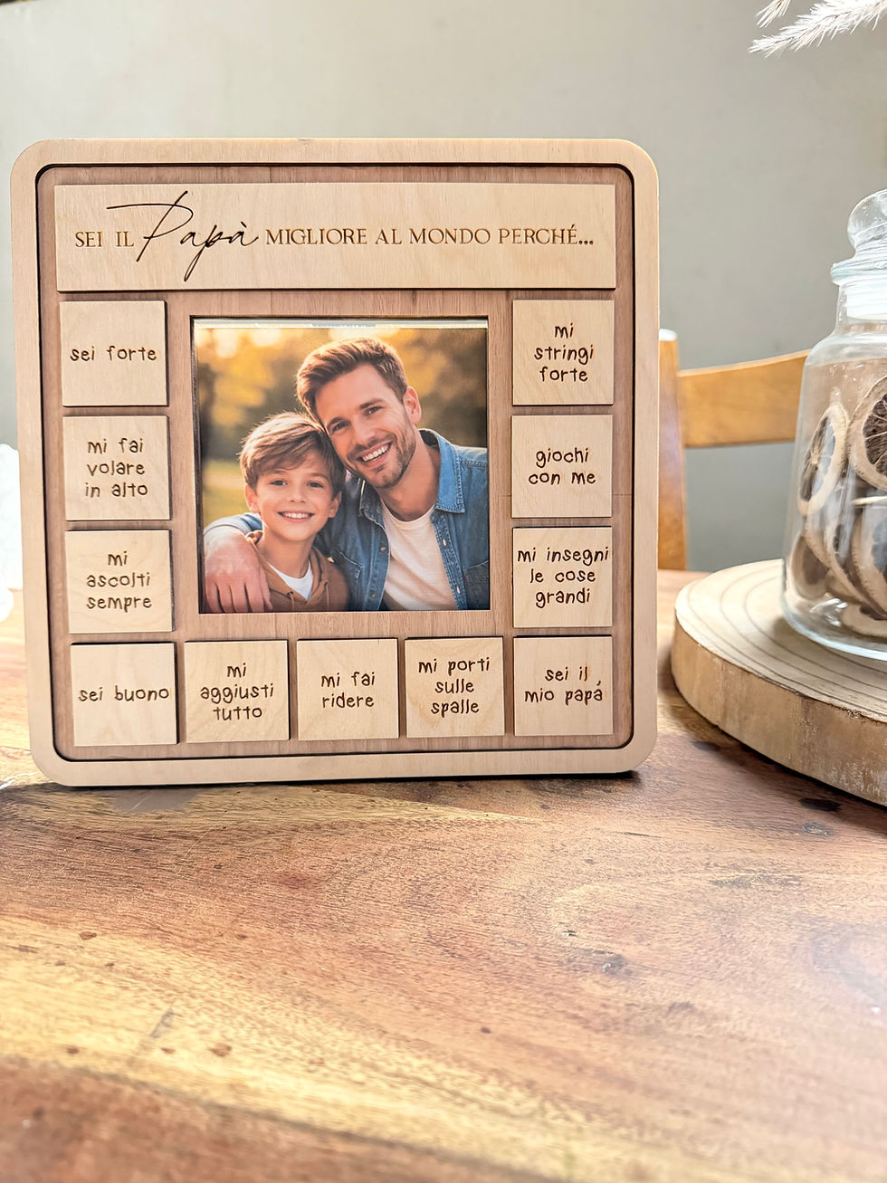Portafoto papà personalizzato in legno con 10 motivi incisi