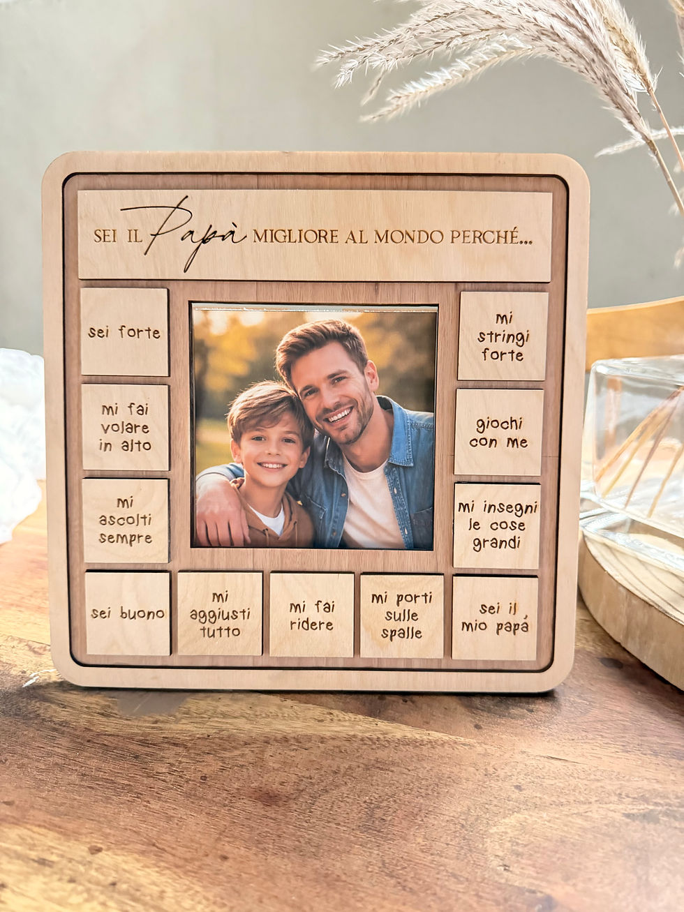 Miniatura: Portafoto papà personalizzato in legno con 10 motivi incisi