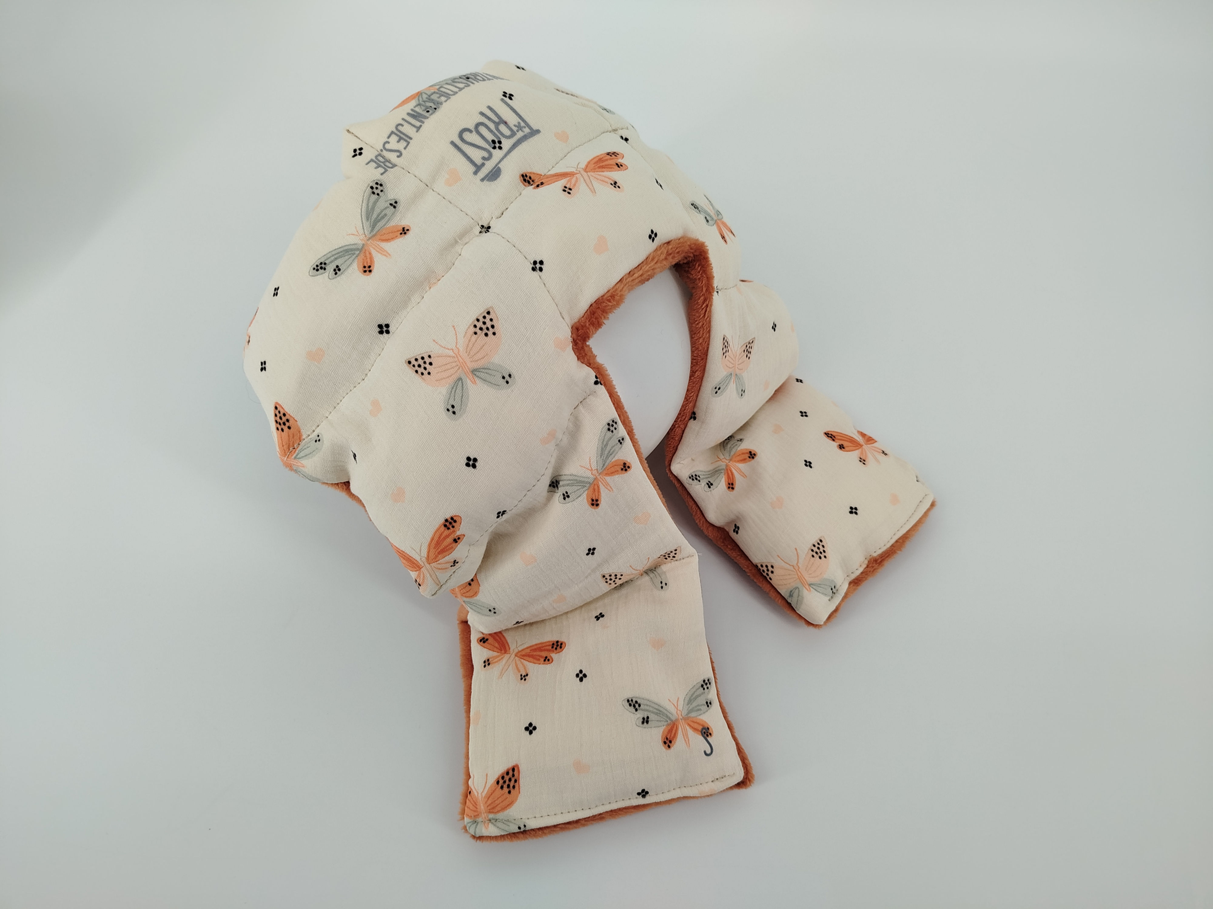 Nekkussentje S katoen / fleece: vlinders / oranje fleece