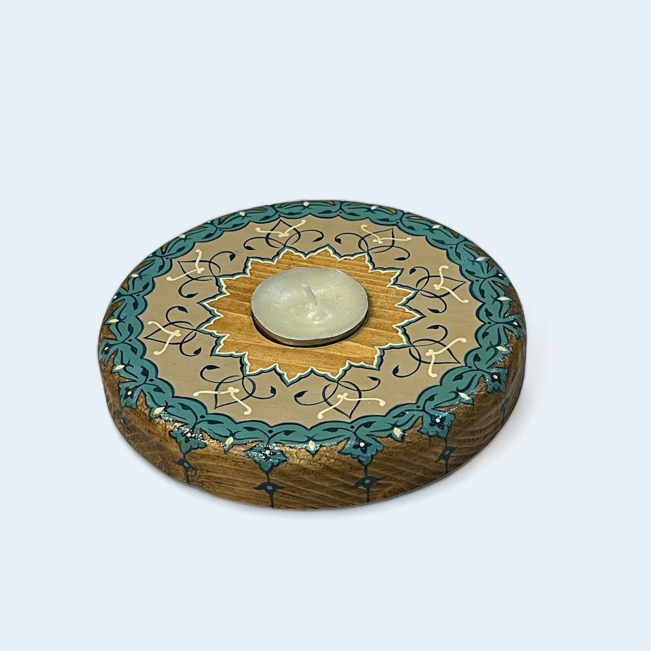 Hand-painted candle holder with a traditional tazhib (Persian illumination)