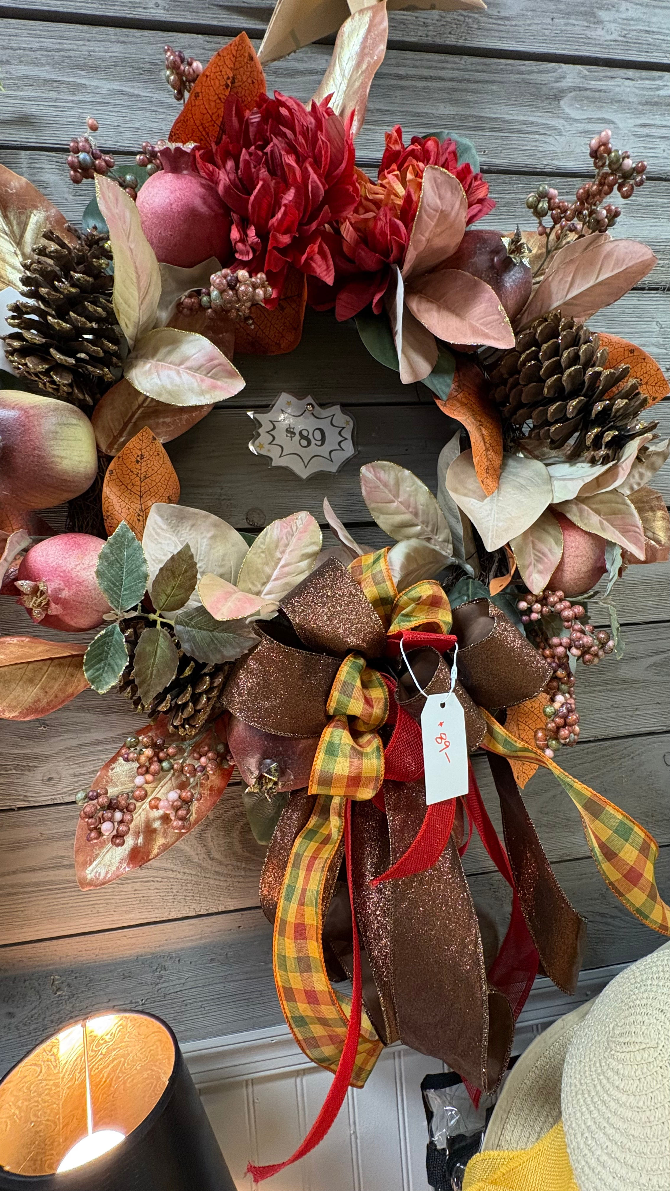 “Pomegranate” XL 16+ inch Magnolia Leaf Greenery Wreath