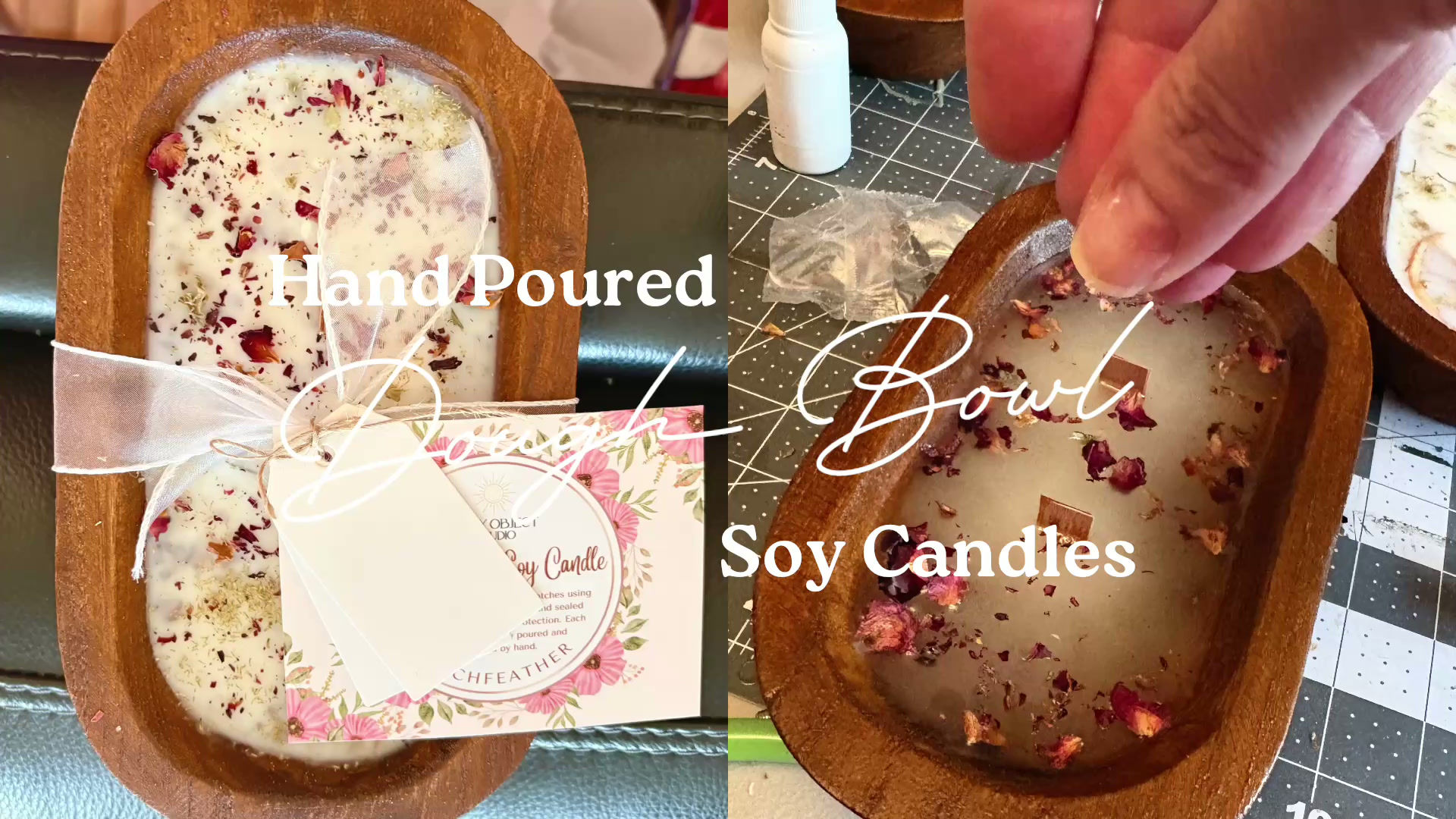 Dough Bowl Candles - 100% Soy Wax, Crackling Wood Wicks, Floral and Fruity
