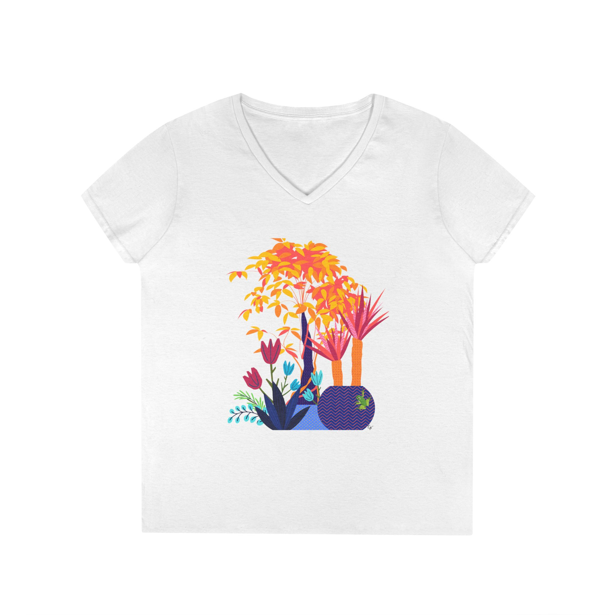 Women’s Botanical V-Neck Softstyle T-Shirt featuring "Frog Haven"