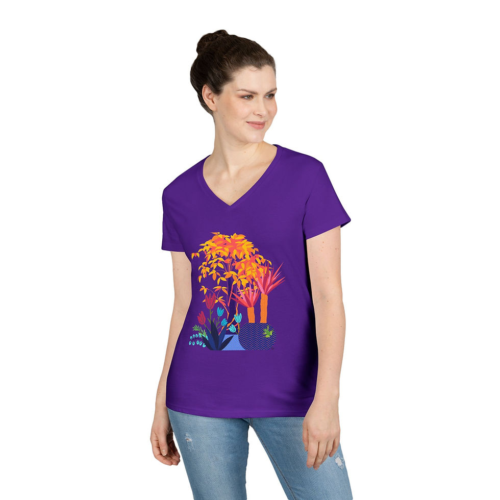 Thumbnail: Women’s Botanical V-Neck Softstyle T-Shirt featuring "Frog Haven"