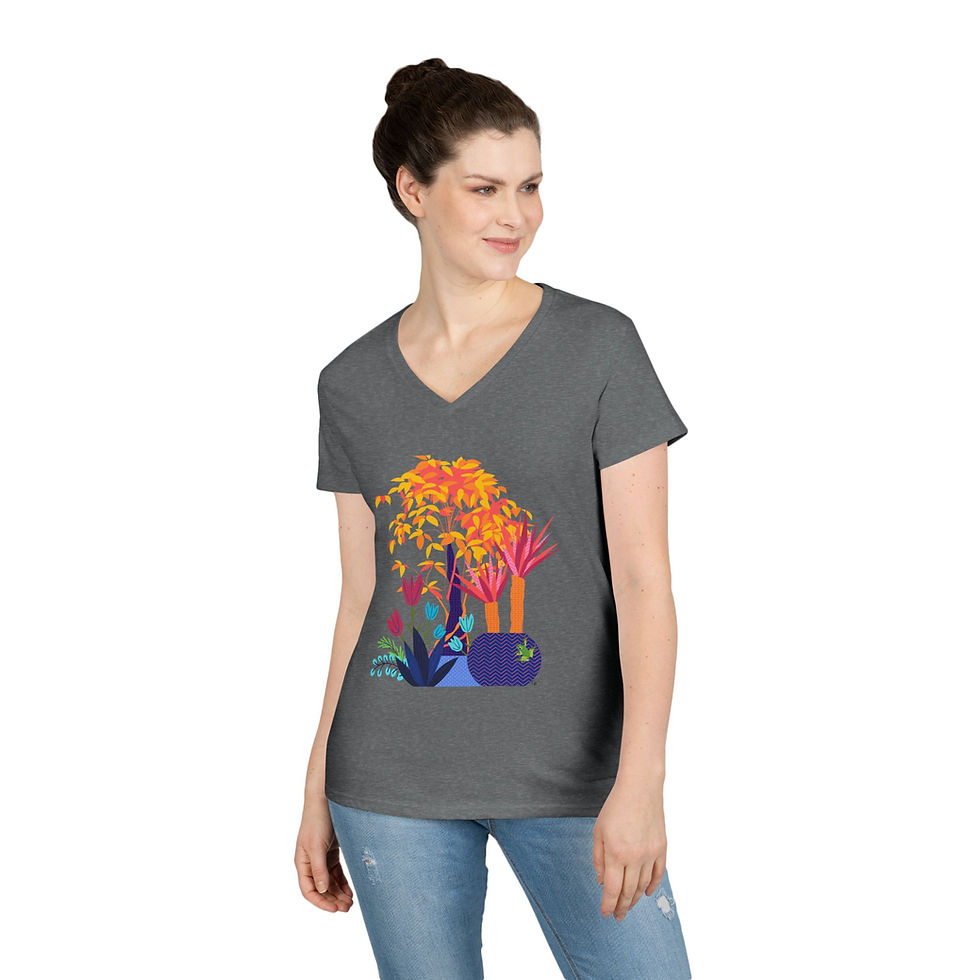 Thumbnail: Women’s Botanical V-Neck Softstyle T-Shirt featuring "Frog Haven"