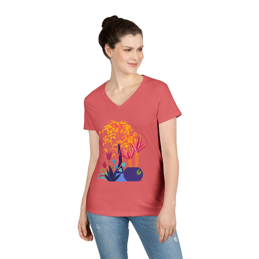 Thumbnail: Women’s Botanical V-Neck Softstyle T-Shirt featuring "Frog Haven"