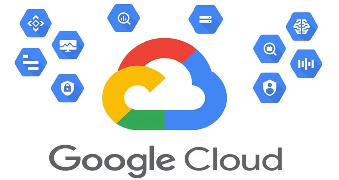 Google Cloud Essentials course banner showing cloud icons, data servers, and Google Cloud logo.