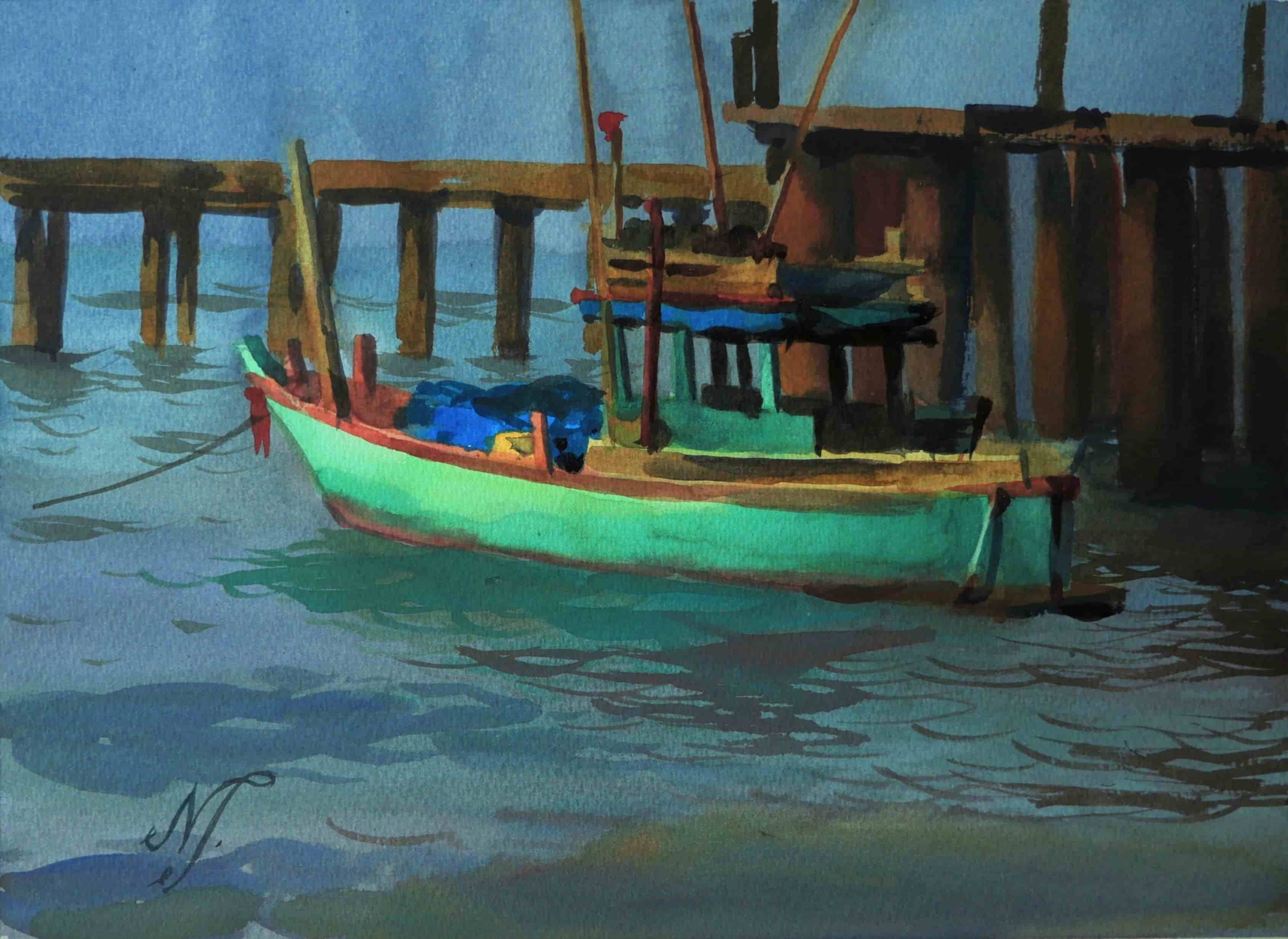 Emerald Boat at Dusk
