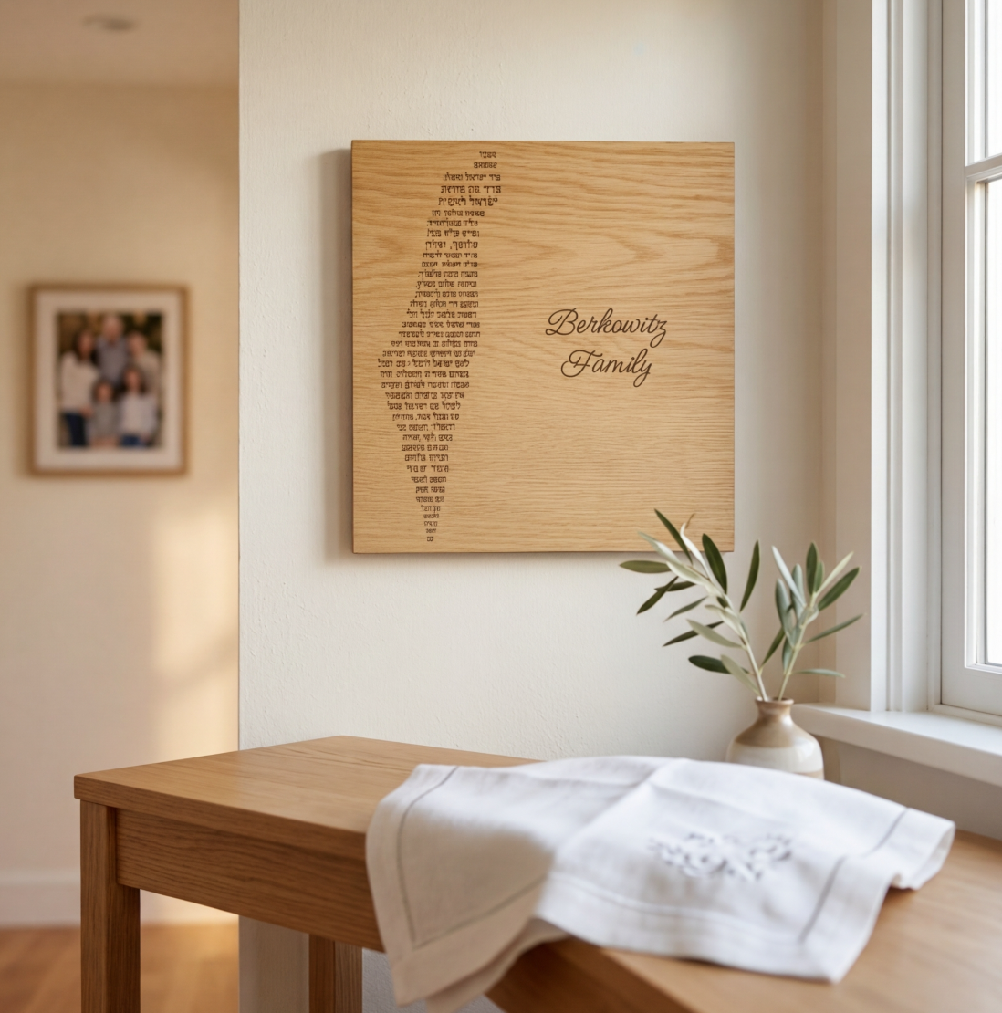Engraved Prayer for Israel wood wall art with Israel map and family name