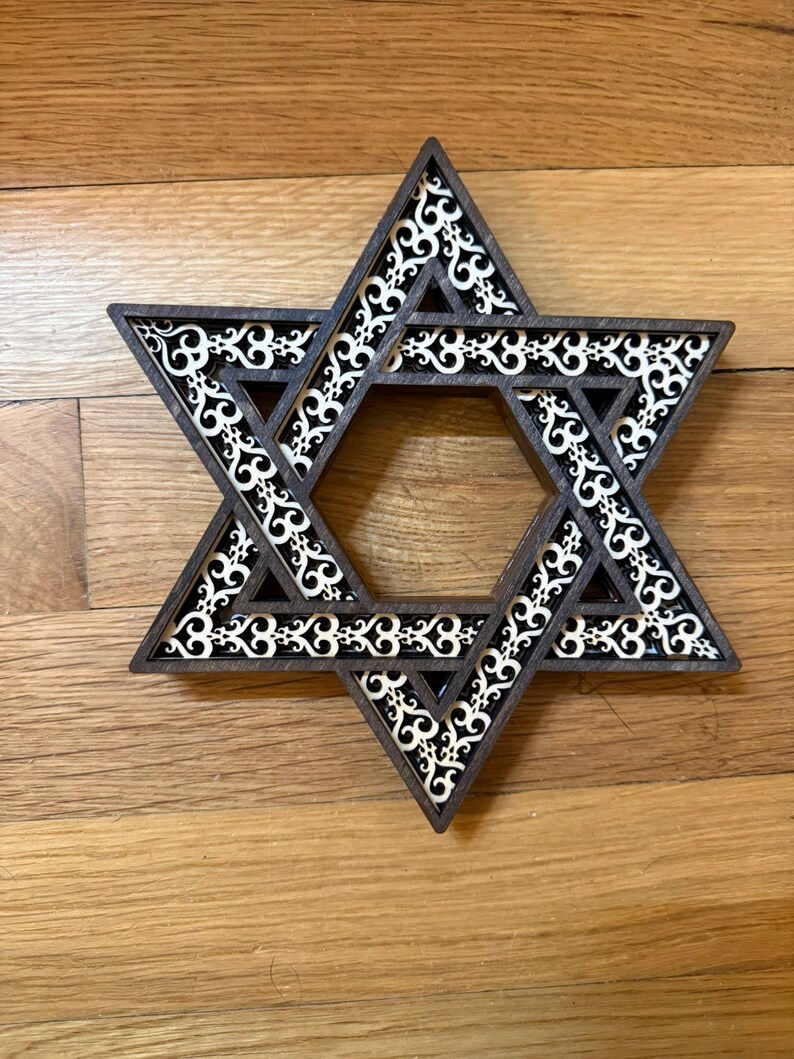 Thumbnail: Layered Basswood Star of David Wall Art, Stained Judaica