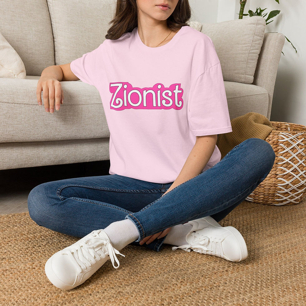 Thumbnail: Woman in pink t-shirt with Zionist logo sitting on floor