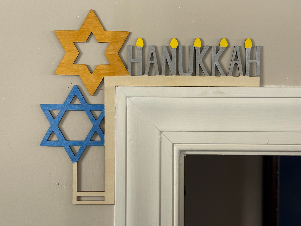 Hanukkah door sitter with Star of David and candle letters