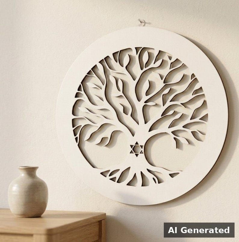 Thumbnail: Personalized Tree of Life Star of David Wooden Wall Art, Jewish Home Decor