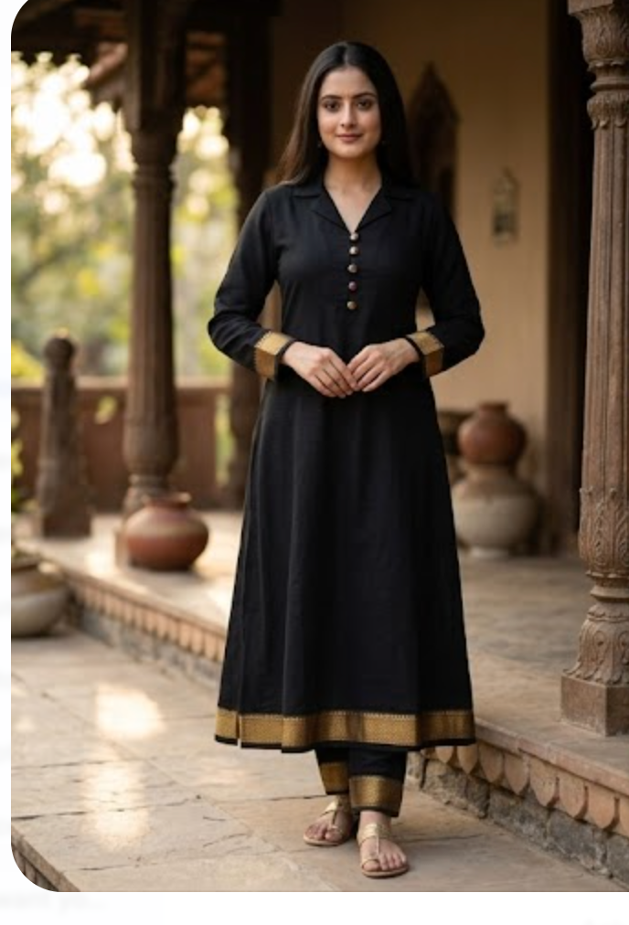 Noir Mangalagiri Heritage Set with kalamkari dupatta