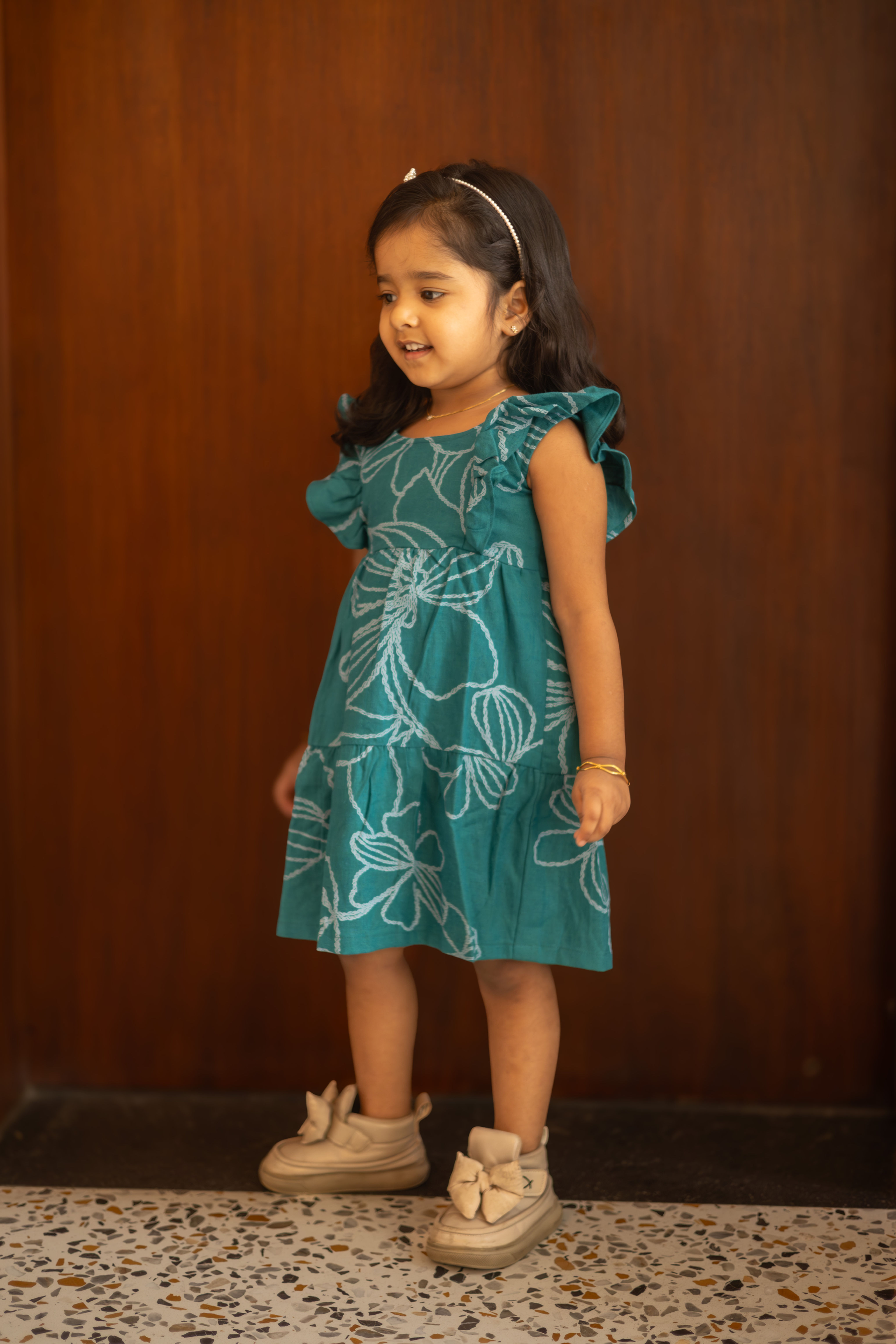 Teal Bloom Flutter Dress