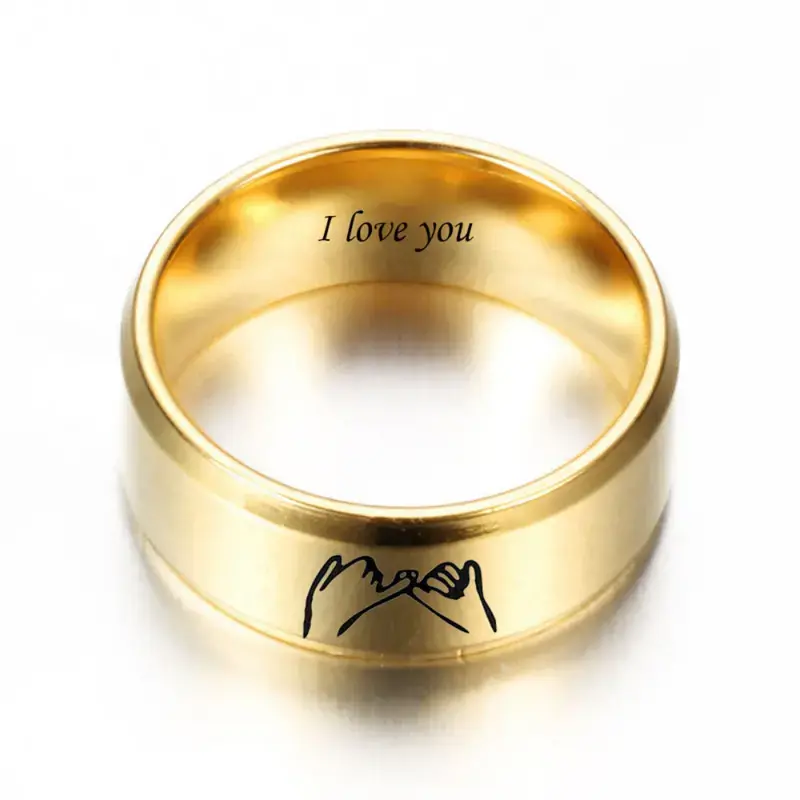 Thumbnail: Titanium Steel 8MM Pull Hook Oath I Love You Stainless Steel Ring