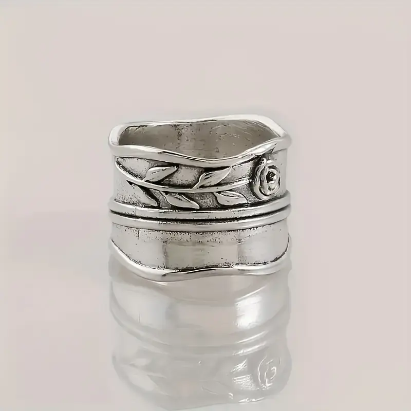 Thumbnail: Silver Plated Creative Rose Flower Wide Ring