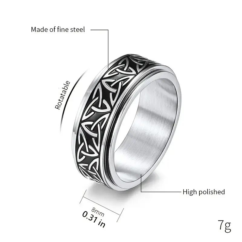 Thumbnail: Men's Vintage Triangle Knot Stainless Steel Ring For Stress Relief