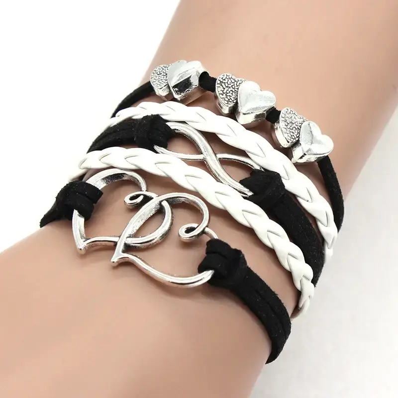 Creative Leather Rope Bracelet Double-heart Number 8 Design Boho Bracelet