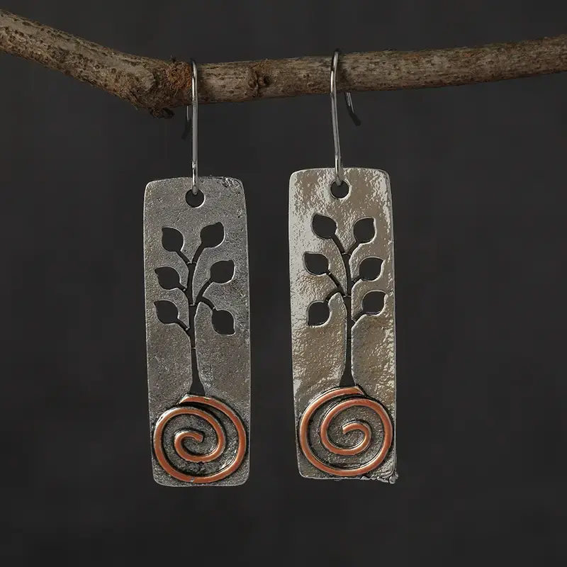 Thumbnail: Vintage Boho Style Elegant Floral Rectangle Dangle Earrings