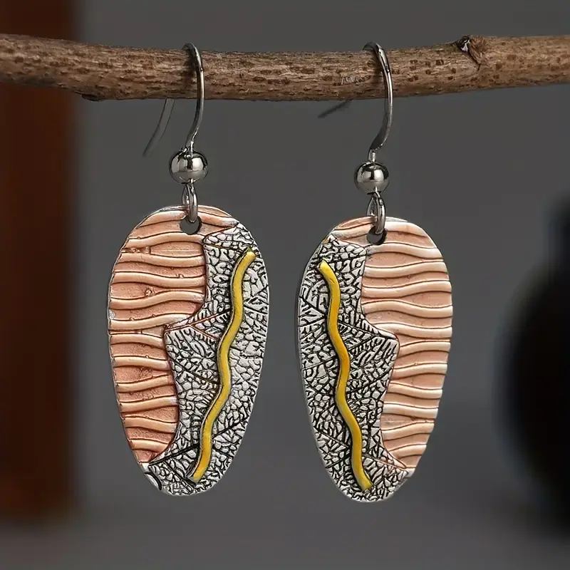 Thumbnail: Retro Oval Bicolor Dangle Earrings