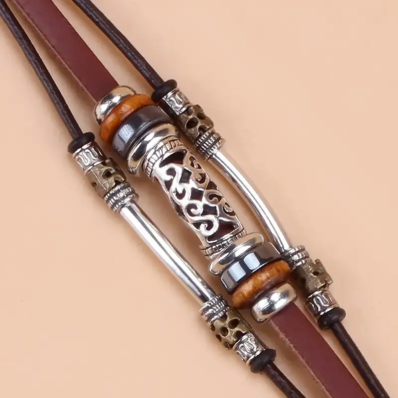 Thumbnail: Men Ethnic Style Hollow Elbow Beaded Stainless Steel Buckle
