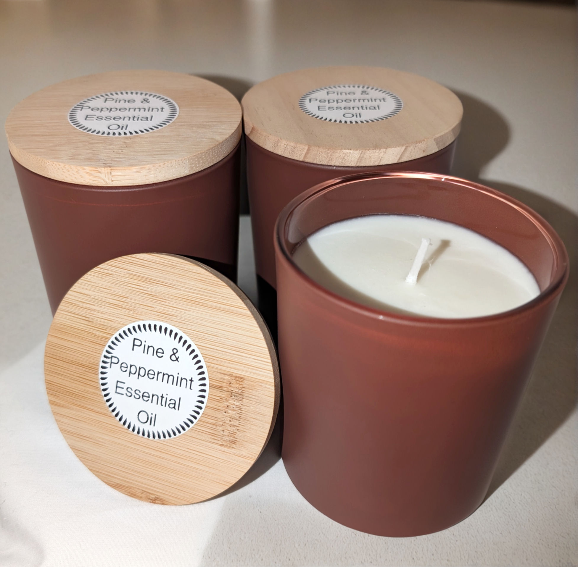 8 oz, Sleek, Modern Amber Glass Candle with Bamboo Finish Lid